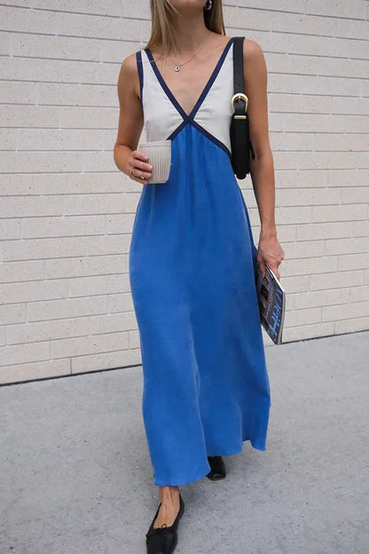 Amelia - Stylish V-neck Dress with Contrasting Colors