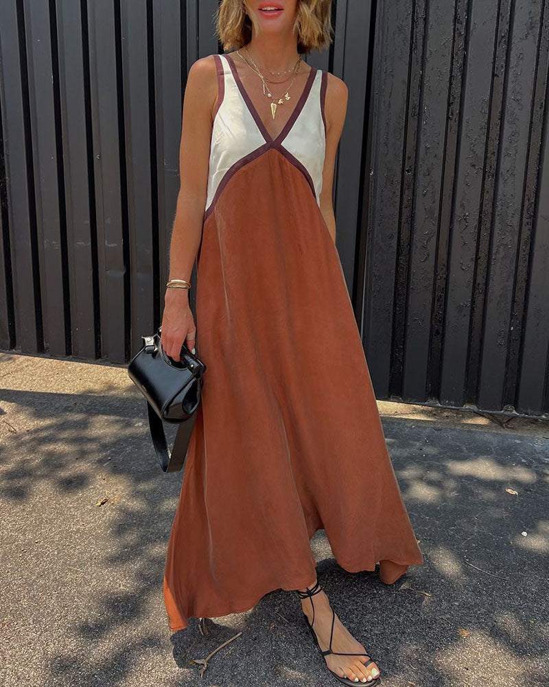 Amelia - Stylish V-neck Dress with Contrasting Colors