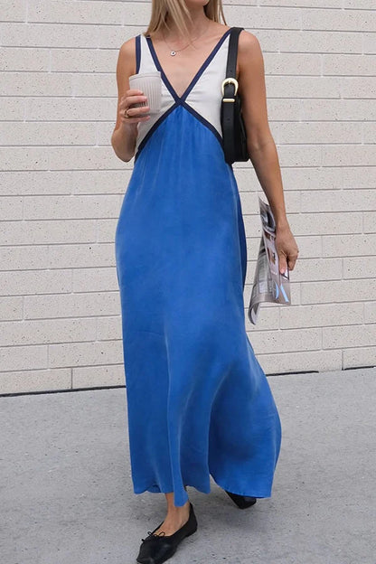 Amelia - Stylish V-neck Dress with Contrasting Colors